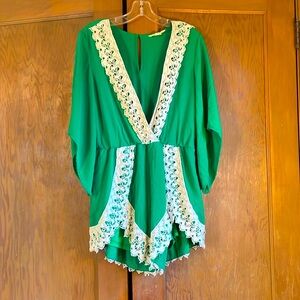 Super cute Kelly Green Jumper with Lace detail and shorts liner.